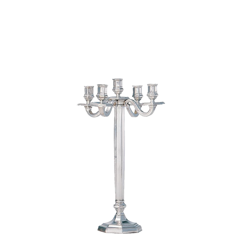 Candelabro 5 brazos plata alto octogonal Alt. 51 cm.