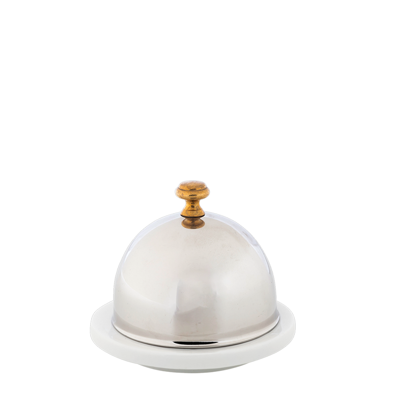 Mantequillera de porcelana con campana inox. Ø 9 cm H 8 cm