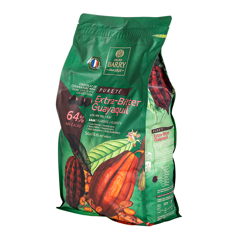 Pastillas de chocolate negro 64% cacao 5 kgs.
