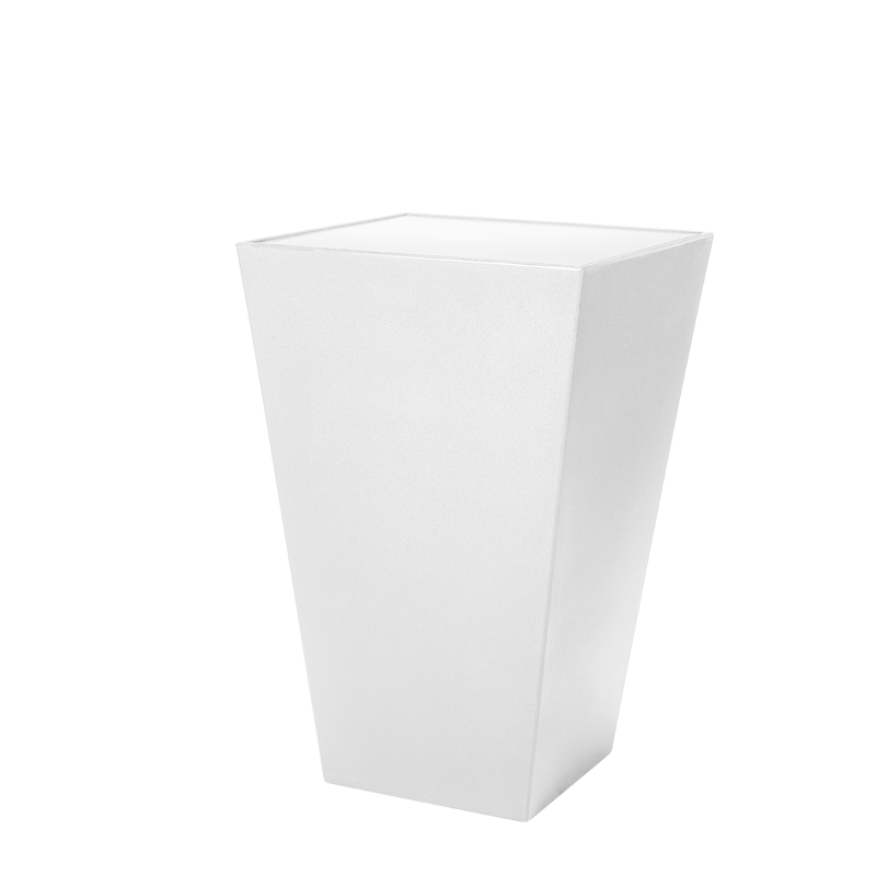 Mesa cóctel alta Cono blanca con sobre acrílico blanco