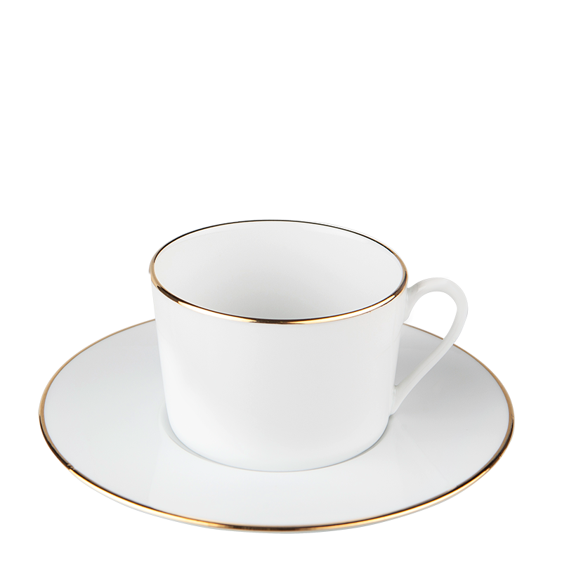 Taza y plato de té Plano Ribete Oro 22 cl