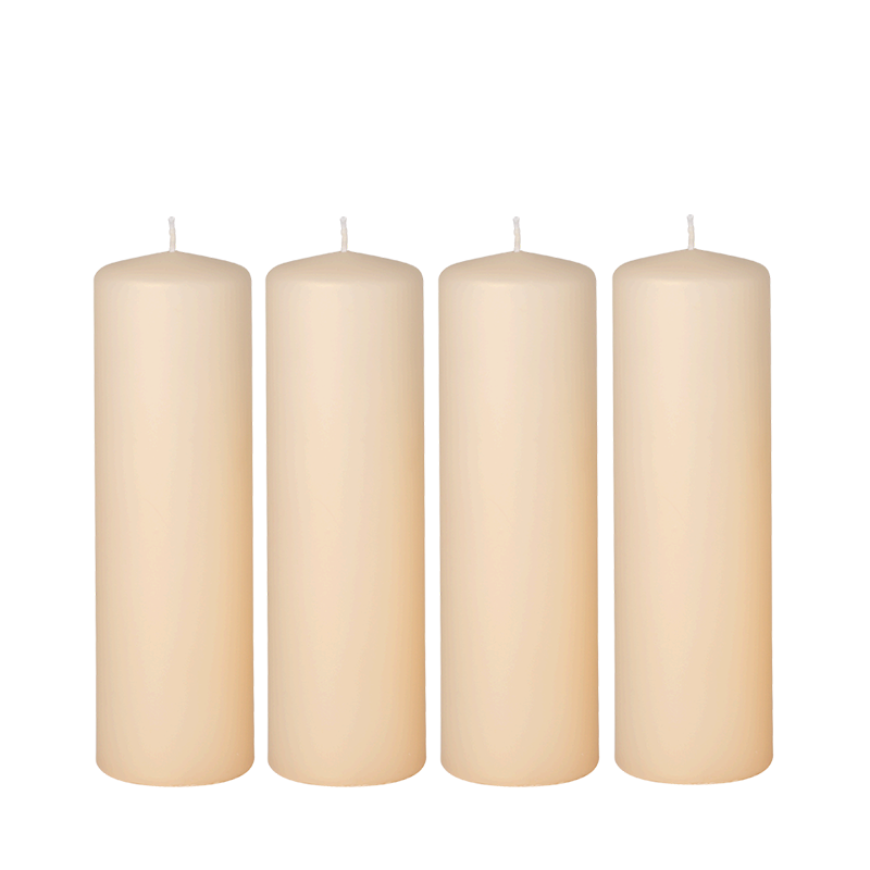 Lote de 4 velas marfil Cilindro Alt. 20 cm Ø 6 cm