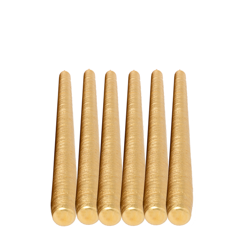 Lote de 6 velas pinceladas oro Alt. 25 cm.