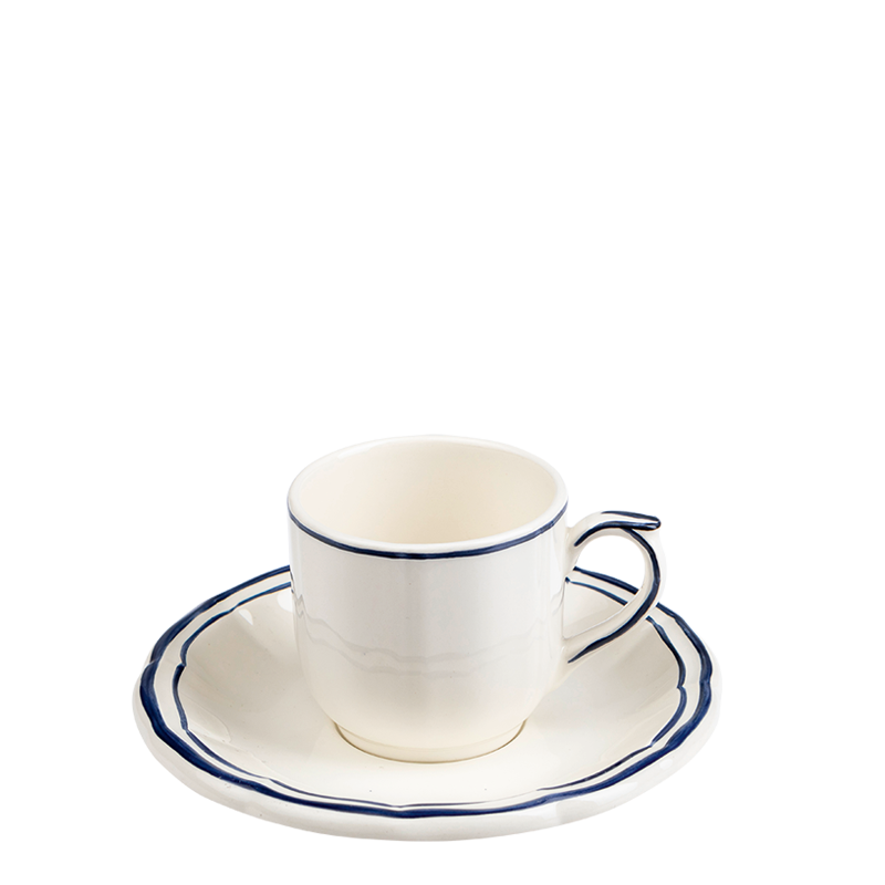 Taza y plato de café Gien azul 8,5 cl