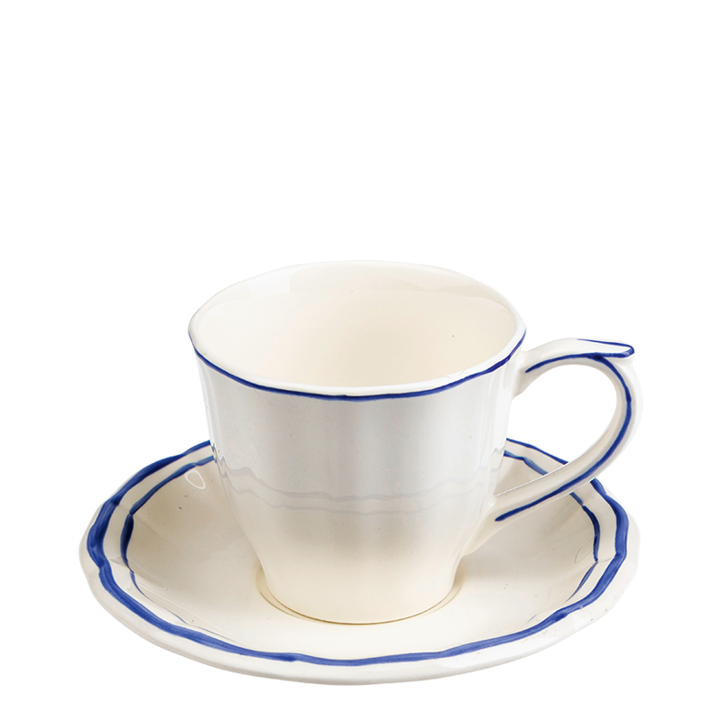 Taza y plato de té Gien azul 17,5 cl