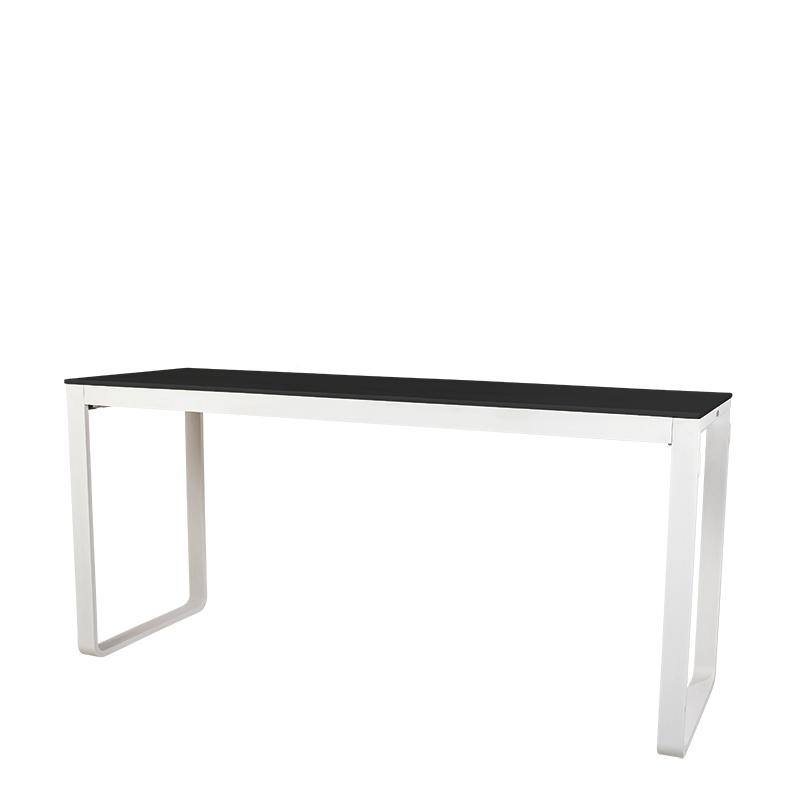 Mesa alta blanca con sobre negro  80 x 230 cm Alt. 110 cm