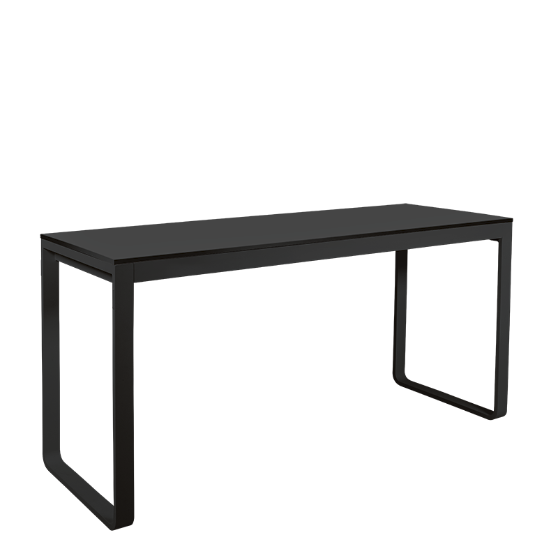Mesa alta negra con sobre negro  80 x 230 cm Alt. 110 cm