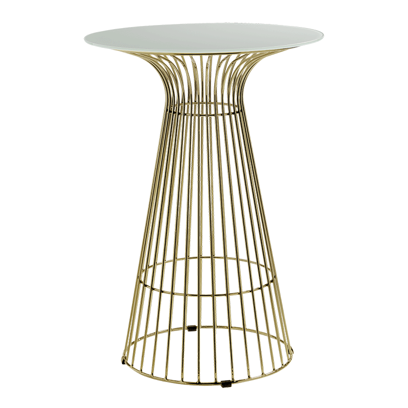 Mesa de cóctel filo oro encimera blanca Ø 65 cm Alt.104cm