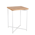 Mesa cóctel alta cruzada blanca encimera madera 65 x 65 cm 90 cm