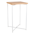 Mesa cóctel alta cruzada blanca encimera madera 65 x 65 cm 110 cm