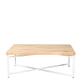 Mesa baja cruzada blanca con sobre de madera 64 x101 cm Alt 35 cm