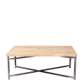 Mesa baja cruzada acero con encimera de madera 64 x 101cm Alt35cm
