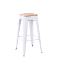 Taburete industrial blanco con asiento de madera Alt. 78 cm