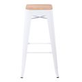 Taburete industrial blanco con asiento de madera Alt. 78 cm