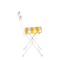 Silla trocadero blanca con cojín de rallas amarillas y blancas