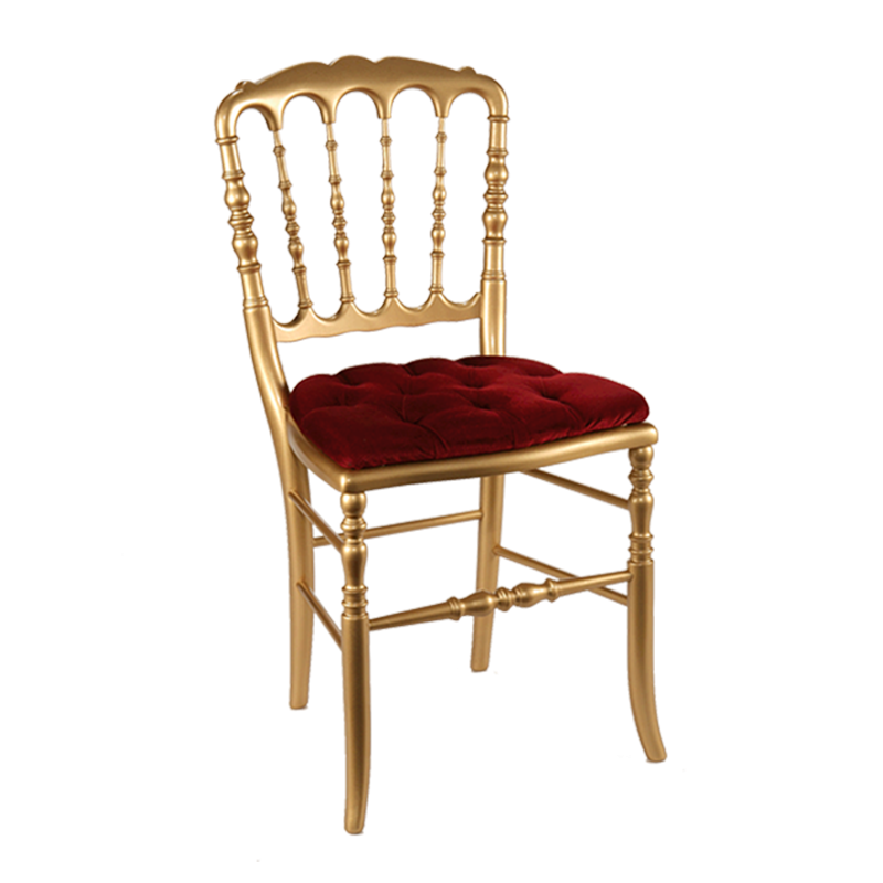 Silla Napoleon lll dorada fija terciopelo rojo