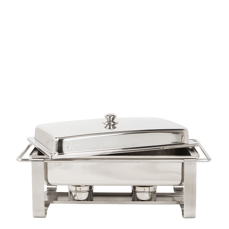 Recipiente para buffet caliente 2 fuegos L. 62, A. 36, Alt. 38 cm