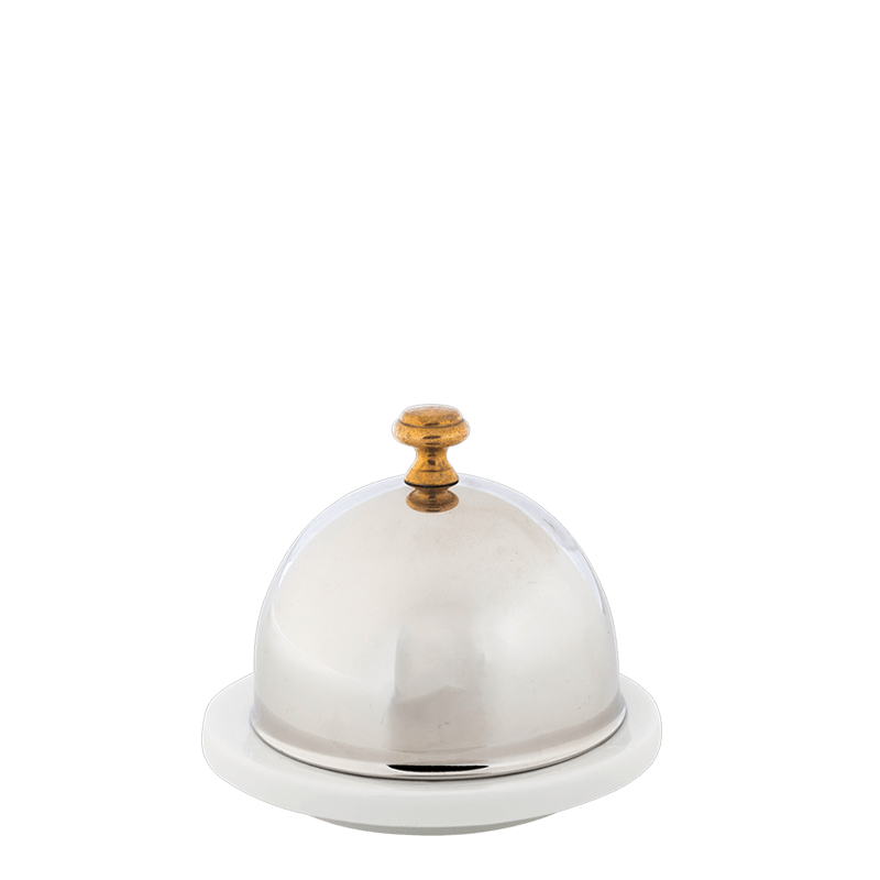 Mantequillera de porcelana con campana inox. Ø 9 cm H 8 cm