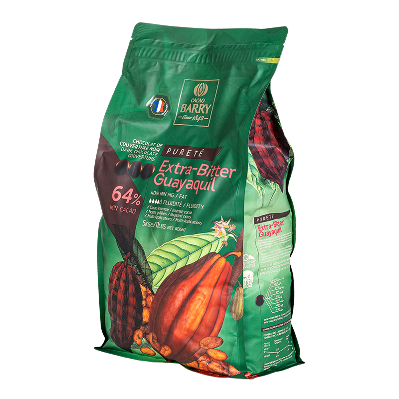 Pastillas de chocolate negro 64% cacao 5 kgs.