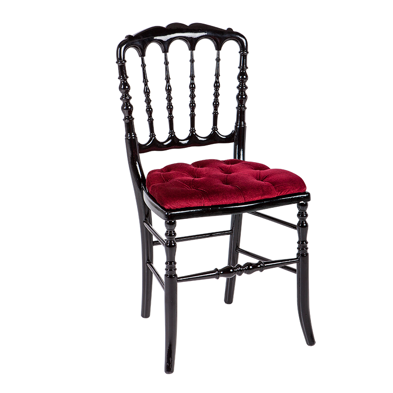 Silla Napoleón III negra fija terciopelo rojo