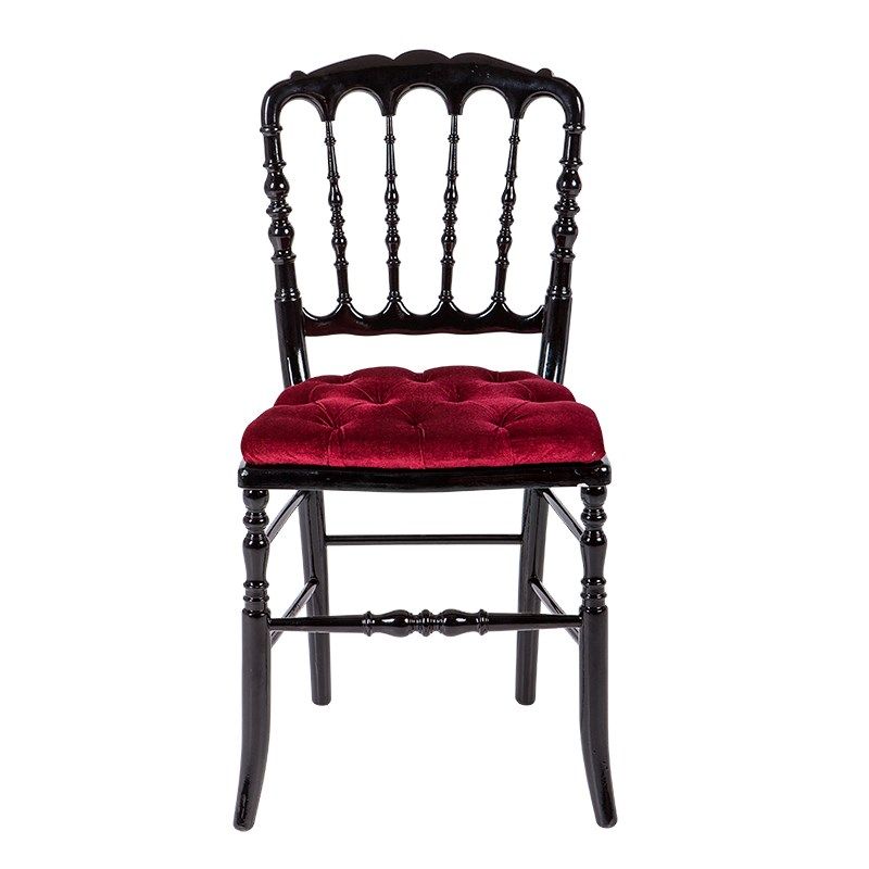 Silla Napoleón III negra fija terciopelo rojo