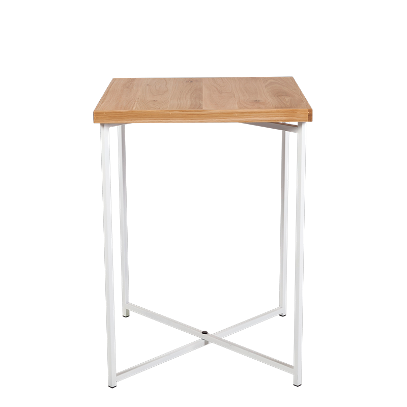 Mesa cóctel alta cruzada blanca encimera madera 65 x 65 cm 90 cm