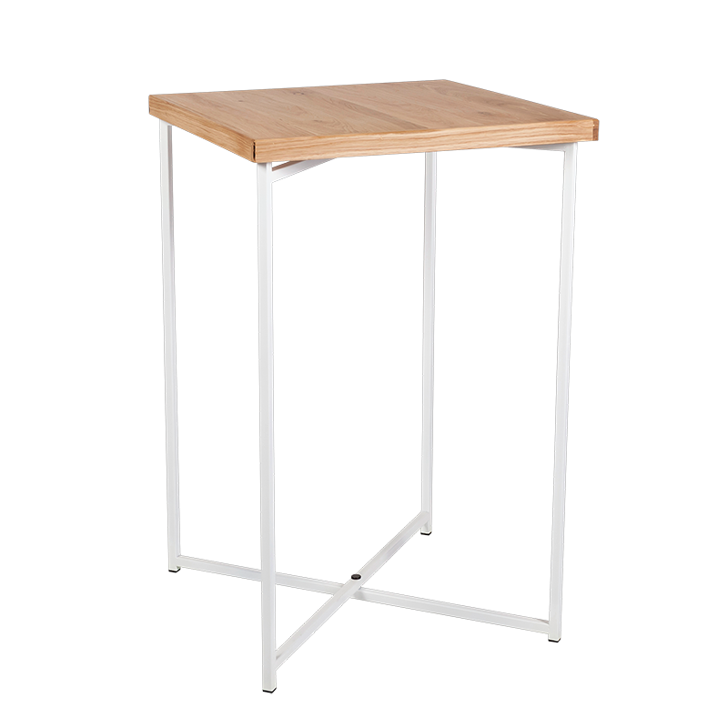 Mesa cóctel alta cruzada blanca encimera madera 65 x 65 cm 100 cm