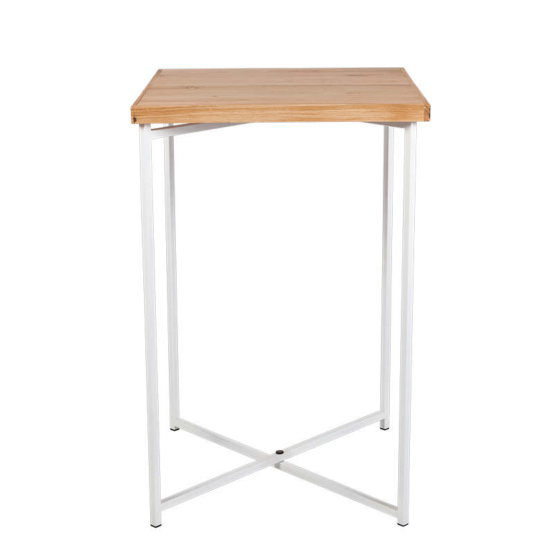 Mesa cóctel alta cruzada blanca encimera madera 65 x 65 cm 100 cm