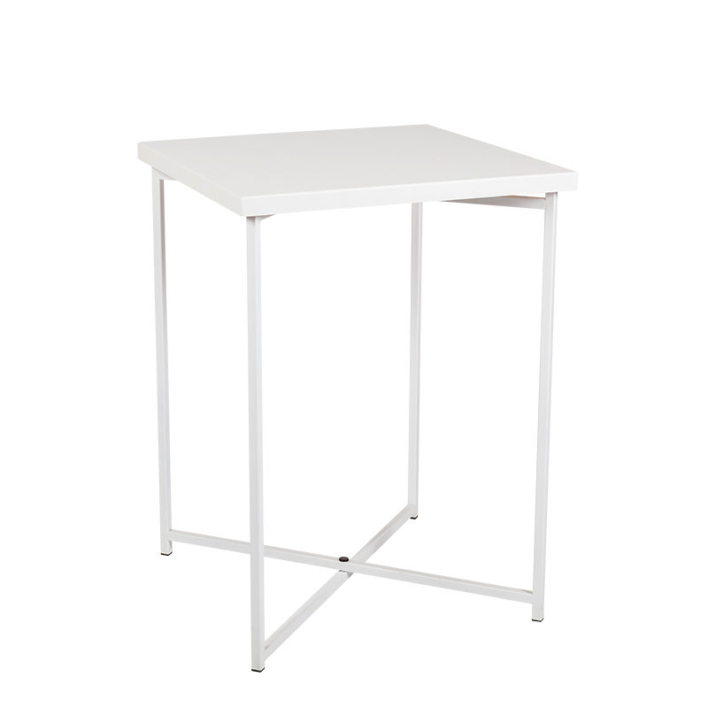 Mesa cóctel alta cruzada blanca encimera blanca 65 x 65 cm 90 cm