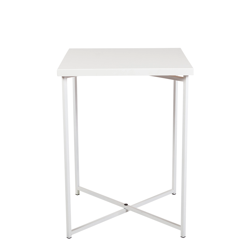 Mesa cóctel alta cruzada blanca encimera blanca 65 x 65 cm 90 cm