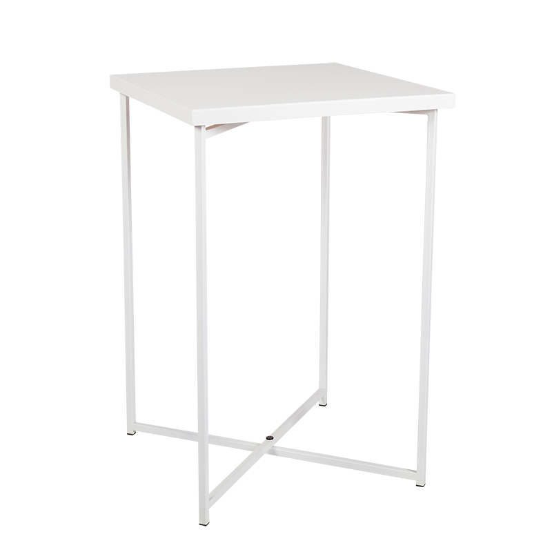 Mesa cóctel alta cruzada blanco encimera blanca 65 x 65 cm 100 cm