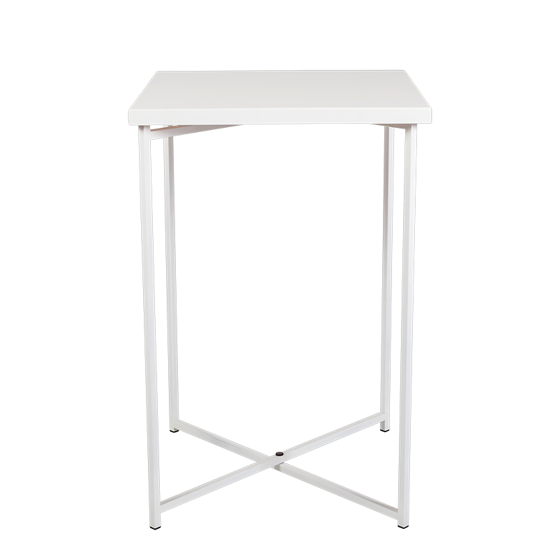 Mesa cóctel alta cruzada blanco encimera blanca 65 x 65 cm 100 cm