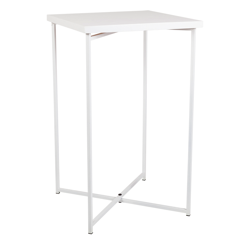 Mesa cóctel alta cruzada blanca encimera blanca 65 x 65 cm 110 cm