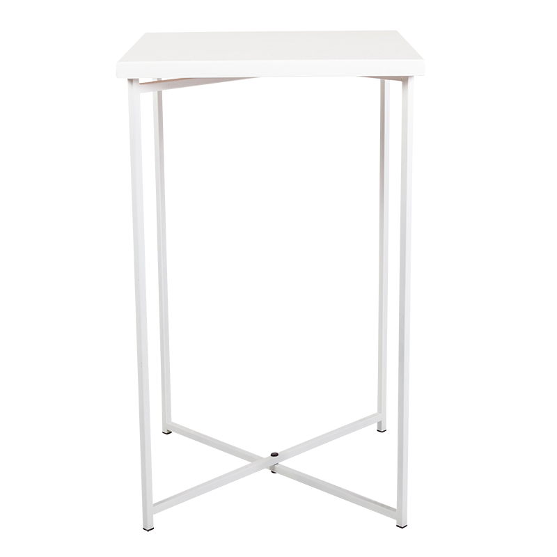 Mesa cóctel alta cruzada blanca encimera blanca 65 x 65 cm 110 cm