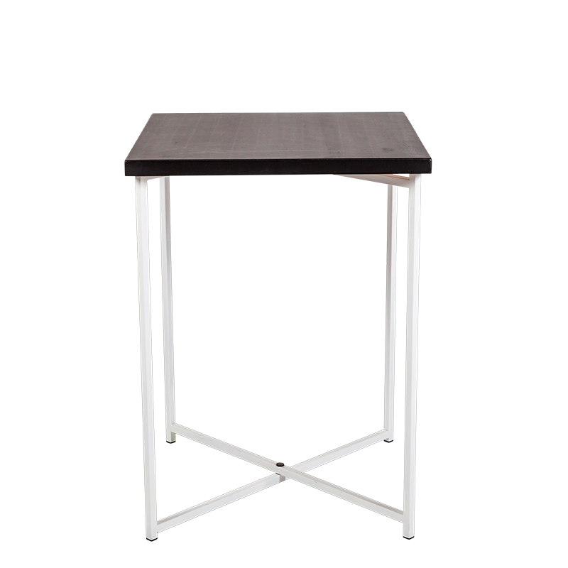 Mesa cóctel alta cruzada blanca encimera negra 65 x 65 cm 90 cm