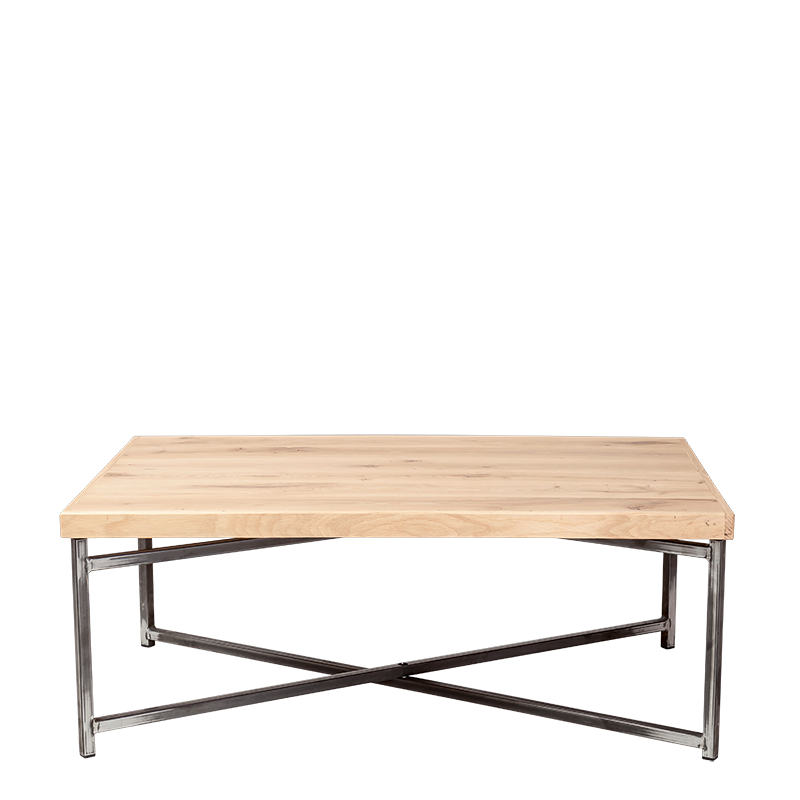 Mesa baja cruzada acero con encimera de madera 64 x 101cm Alt35cm