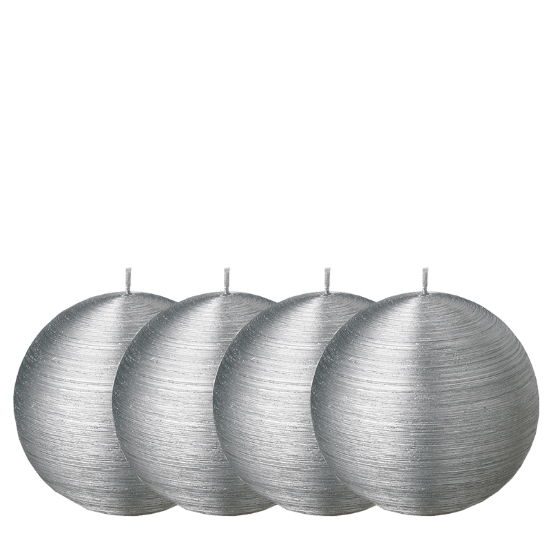 Lote de 4 velas bola pincelada plata Ø 10 cm