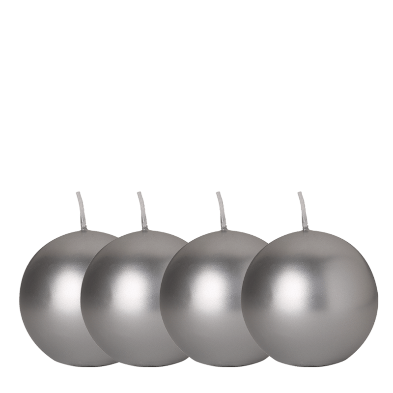 Lote de 4 velas bola plateada Ø 8 cm