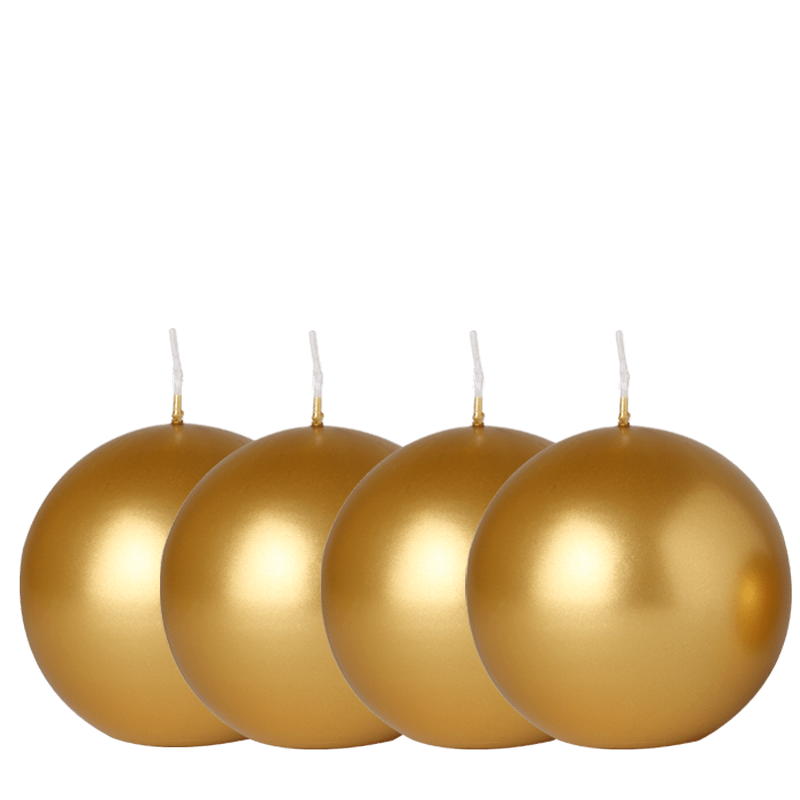 Lote de 4 velas bola oro &Oslash; 10 cm