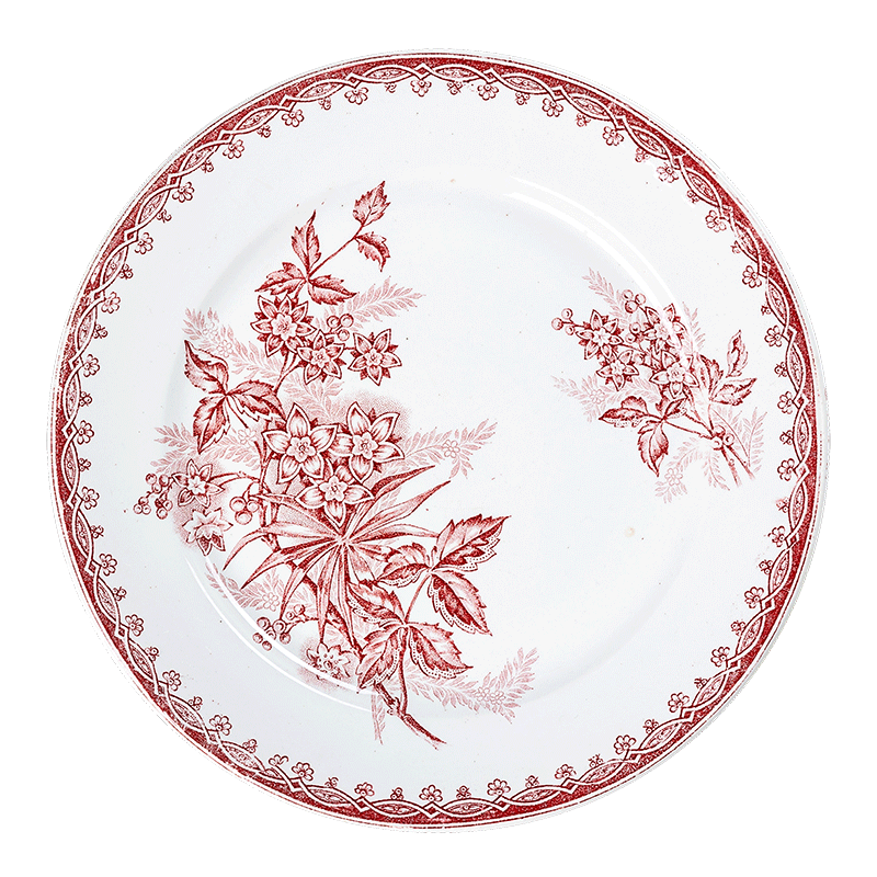 Plato grande Vintage rojo y rosa