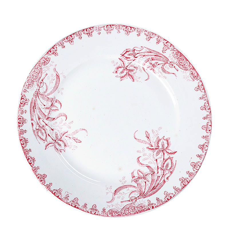 Plato redondo Vintage rojo y rosa