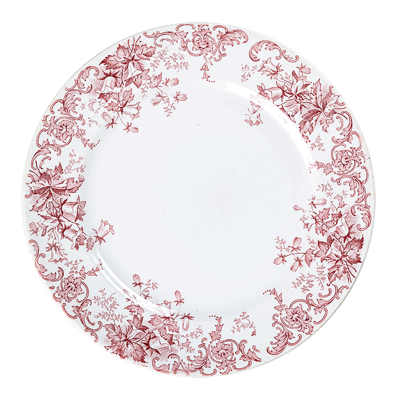 Plato redondo Vintage rojo y rosa