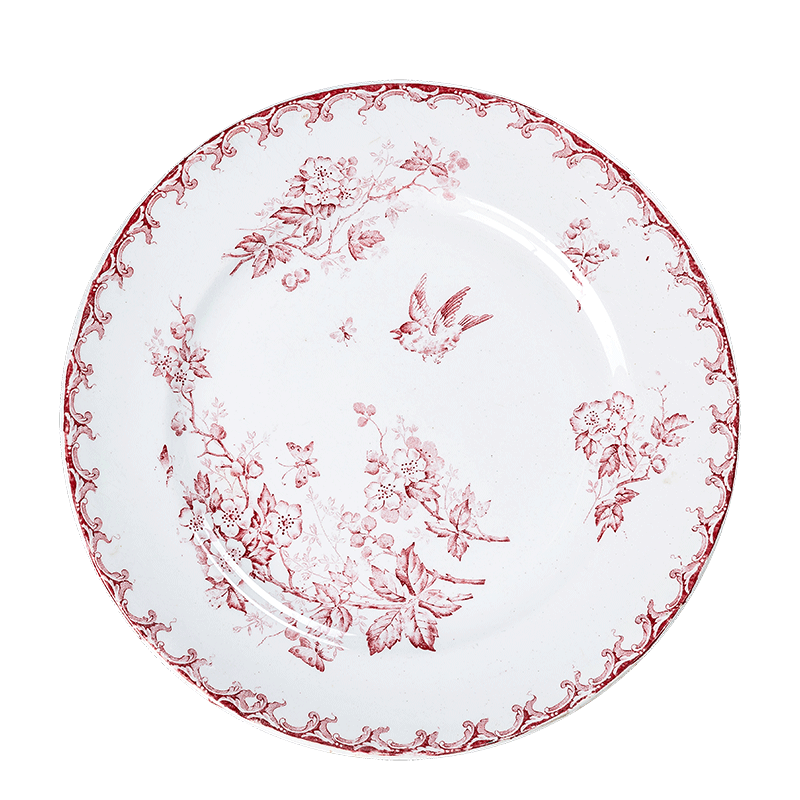 Plato redondo Vintage rojo y rosa