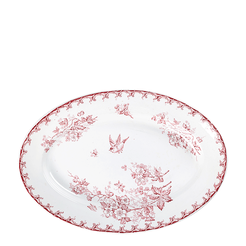 Plato ovalado Vintage rojo y rosa