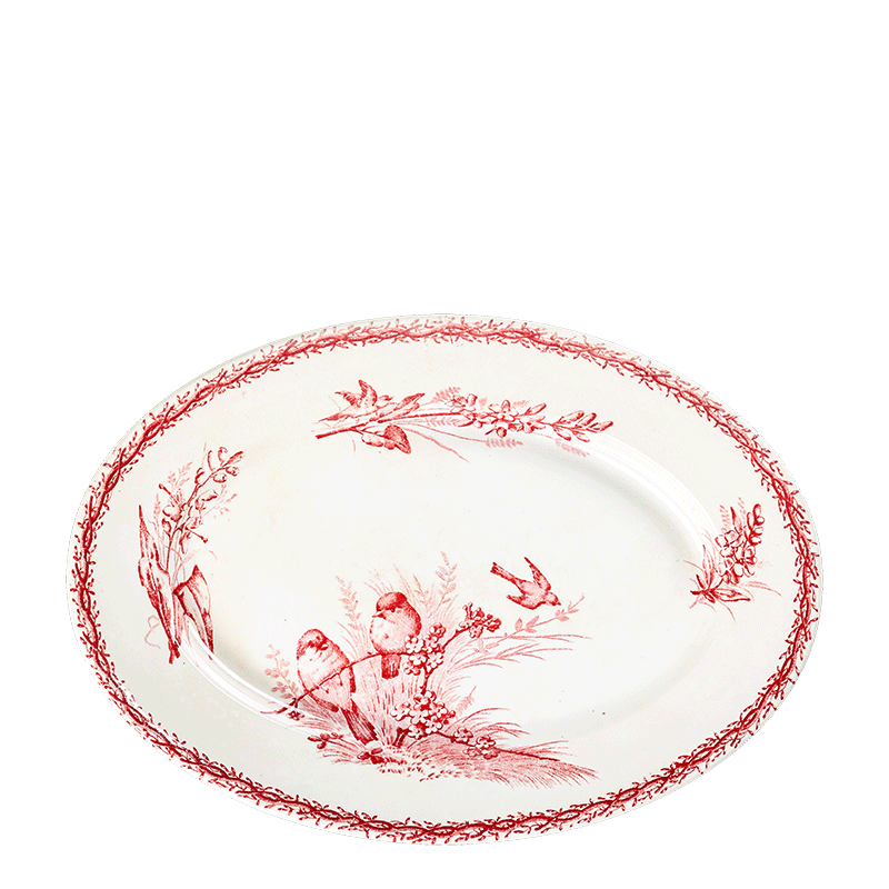 Plato ovalado Vintage rojo y rosa
