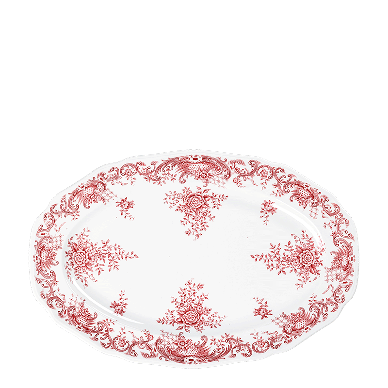 Plato ovalado Vintage rojo y rosa