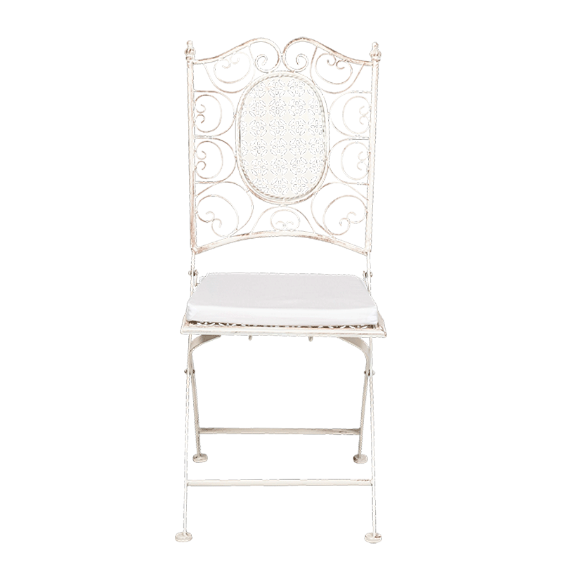 Silla de hierro forjado Chantilly blanca con cojin