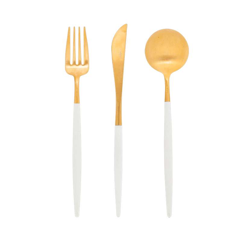 Cubiertos Cutipol blanco y dorado