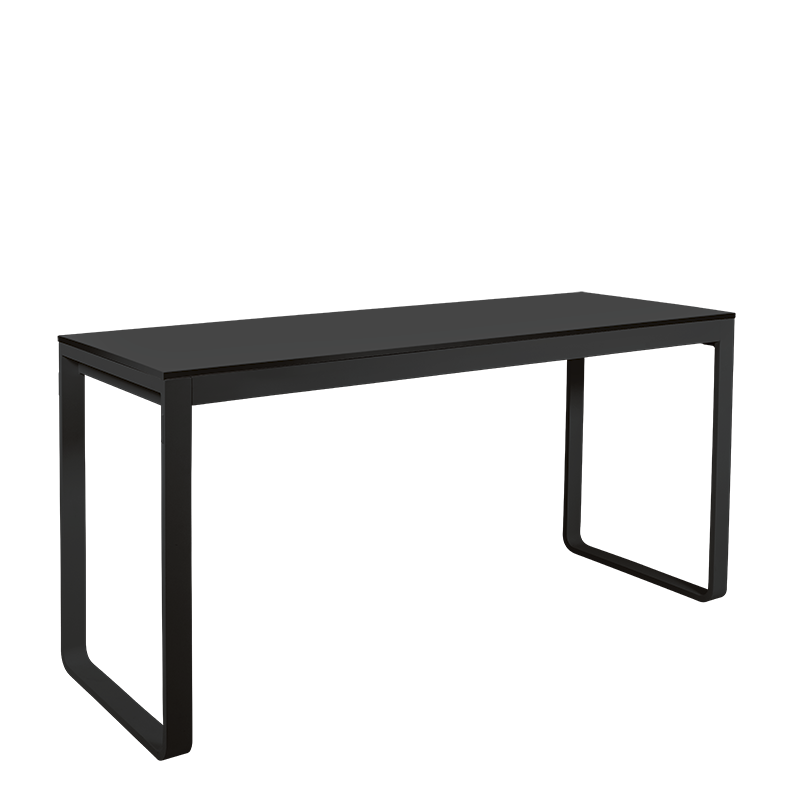 Mesa alta negra con sobre negro  80 x 230 cm Alt. 110 cm