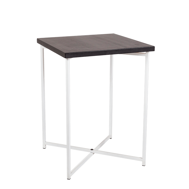 Mesa cóctel alta cruzada blanca encimera negra 65 x 65 cm 90 cm
